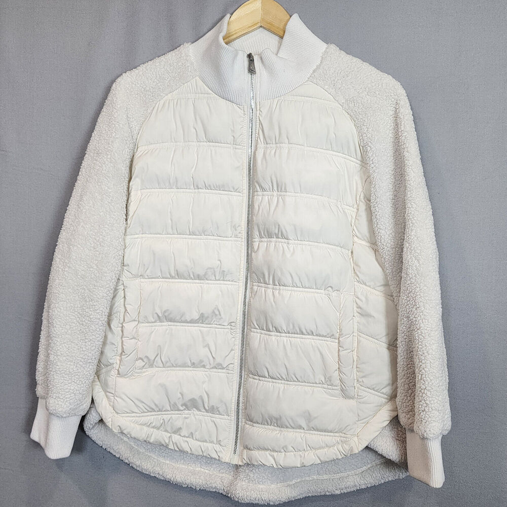 Bernardo Women's Mixed Media Puffer Jacket Ivory Sz M